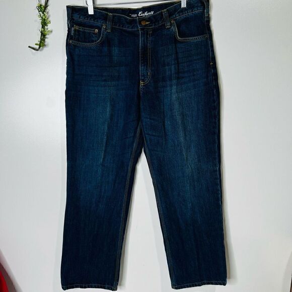 Carhartt Men's Dark Blue Denim Wash Loose Straight Leg Jeans Size 38 - Picture 1 of 7